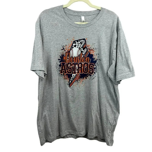 Bella Canvas Houston Astros Baseball Shirt, Cow‎ Print, Paint Splatter, Gray, XL - Picture 1 of 7